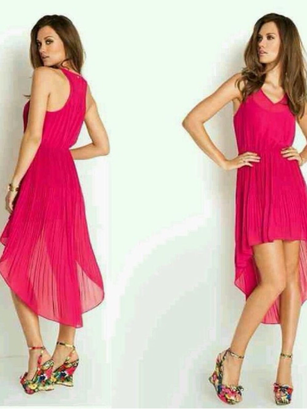 Guess Kaleidos Bright Raspberry-Multi Sleeveless Pleated Dress Sz.L NWT